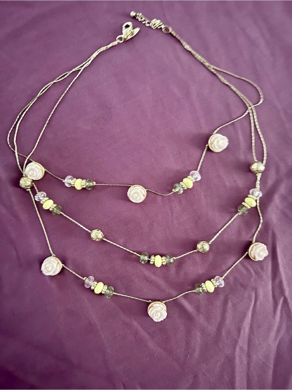 Layered Rose Bead Necklace - Pink and Green Accents